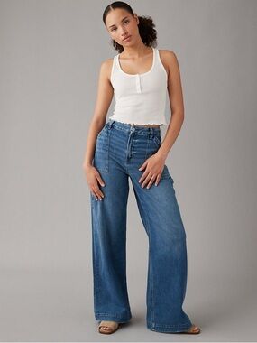 American Eagle Outfitters High-Rise Wide Leg Jeans in Blue